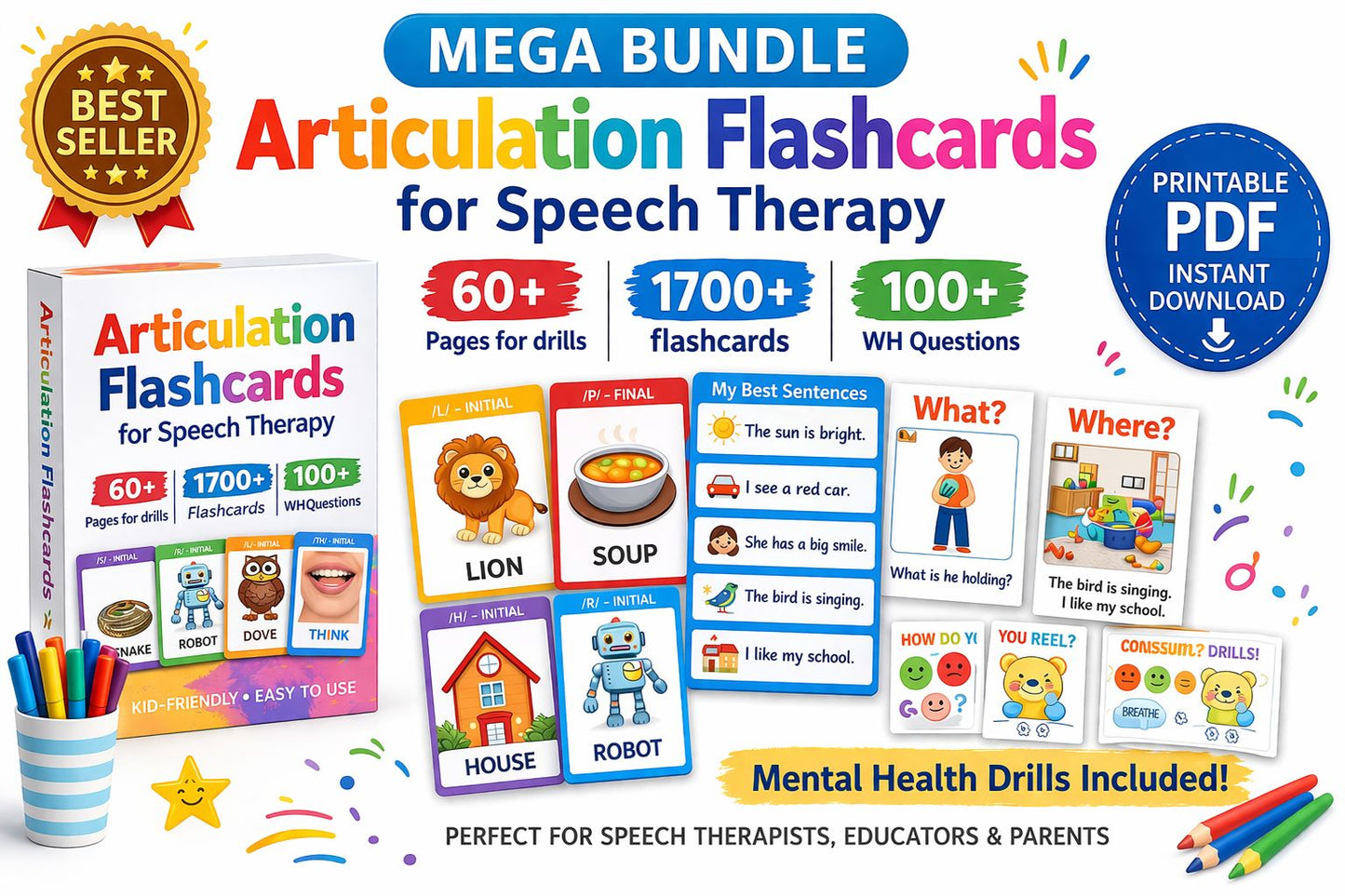Speech Therapy Mega Bundle for Kids – Flashcards, Games & Worksheets
