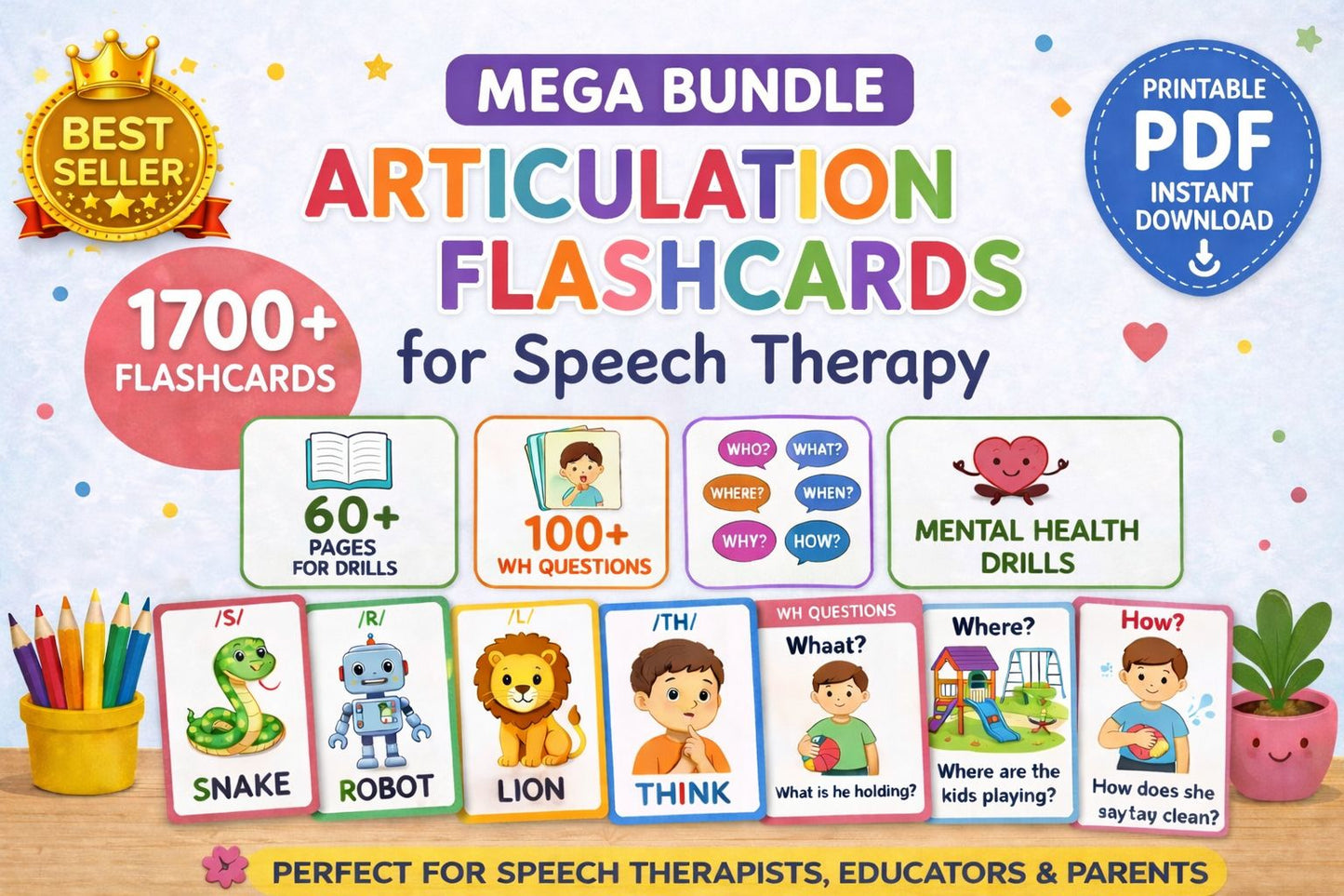 Speech Therapy Mega Bundle for Kids – Flashcards, Games & Worksheets