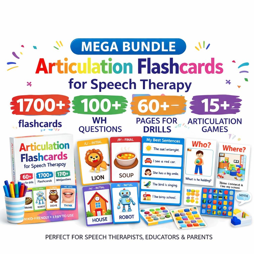 Speech Therapy Mega Bundle for Kids – Flashcards, Games & Worksheets